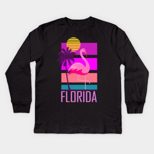 Florida Synthwave Inspired Flamingo Design Kids Long Sleeve T-Shirt